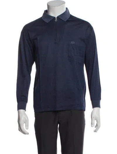 Pre-owned St Dupont Crew Neck Long Sleeve Polo Shirt In Blue