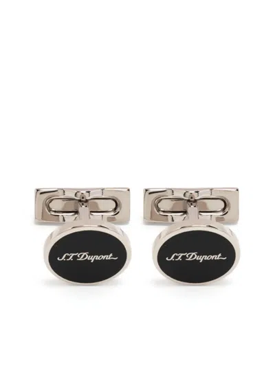 St Dupont Engraved-logo Oval Cufflinks In Silver
