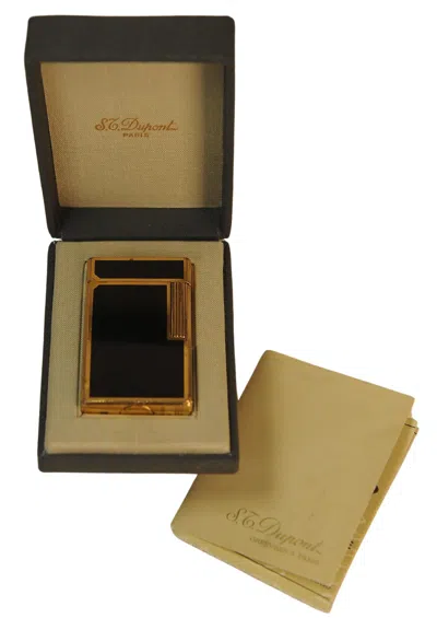 Pre-owned St Dupont Gold Plated Ligne 1 Cigarette Lighter Black Lacque De Chine Finish