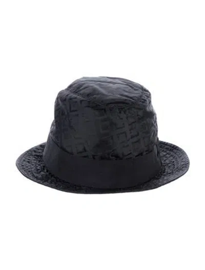 Pre-owned St Dupont Grosgrain Trim Pattern Print Bucket Hat In Black