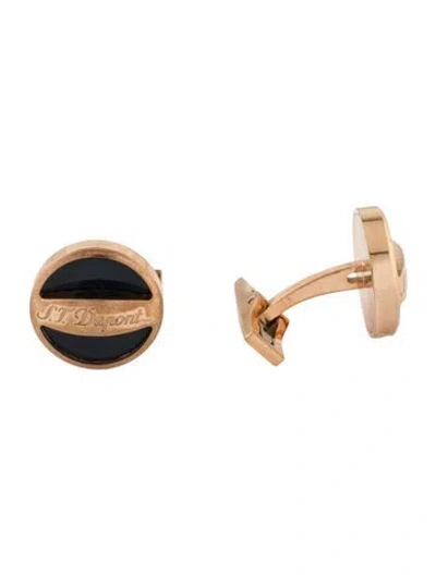Pre-owned St Dupont Lacquer Round Logo Cufflinks In Blue