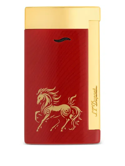 St Dupont Lacquered Horse-motif Lighter In Red