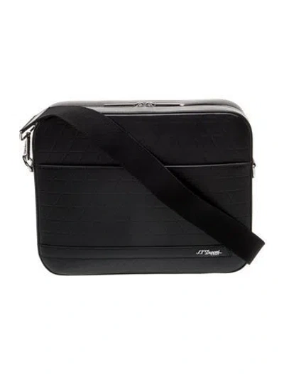 Pre-owned St Dupont Leather Messenger Bag In Black