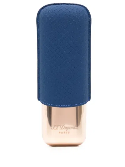 St Dupont Lizard Skin-effect Leather Cigar Case In Blue