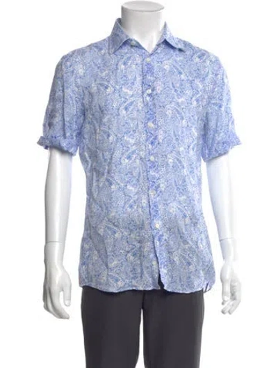 Pre-owned St Dupont Paisley Print Short Sleeve Shirt In Blue