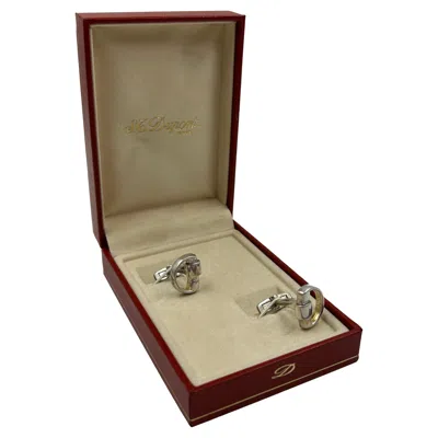 Pre-owned St Dupont S.t. Dupont Paris Cufflinks In Solid Silver In Brown
