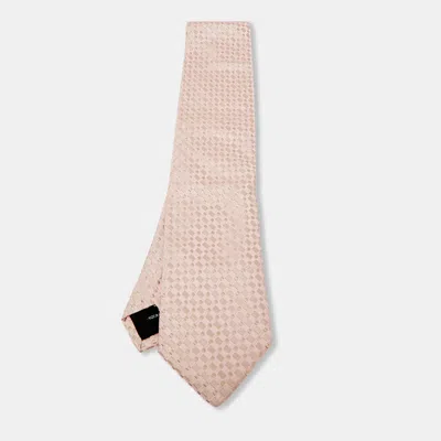 Pre-owned St Dupont Pink Check Pattern Silk Tie
