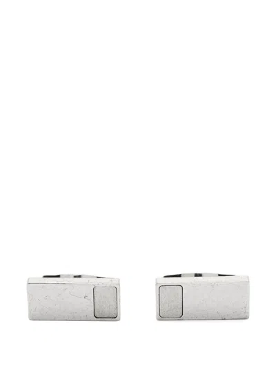 Pre-owned St Dupont  Rectangular Metal Cufflinks In Silver