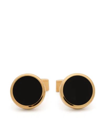 St Dupont Round Lacquered-finish Cufflinks In 黑色