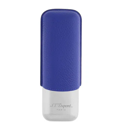 St Dupont Calf Leather 2-cigar Case In Blue