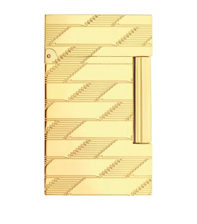 St Dupont S. T. Dupont Monogram 1872 Guilloche Ligne 2 Lighter In Gold