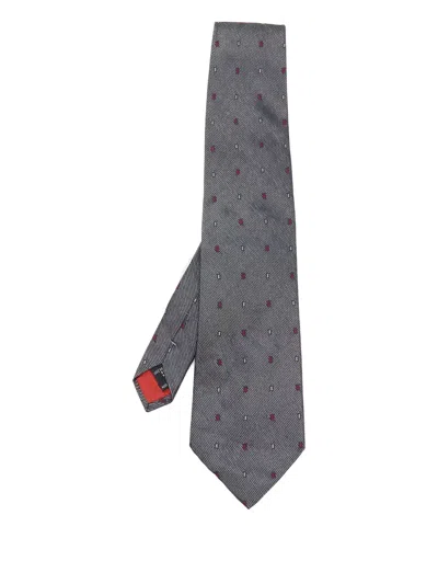 Pre-owned St Dupont Striped Geometric Tie In Gray