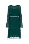 St Elegante Bottle Green Silk Africa Dress In Green