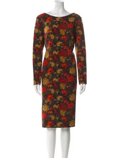 Pre-owned St. Emile Floral Print Midi Length Dress In Brown
