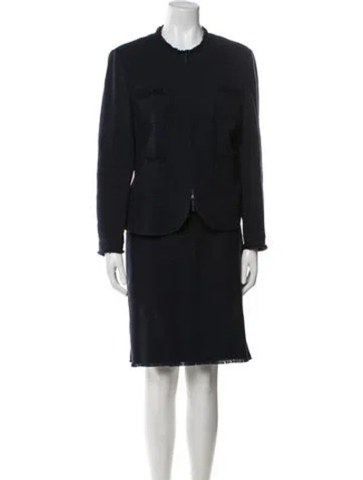 Pre-owned St. Emile Vintage Fringe Trim Accent Skirt Suit In Black