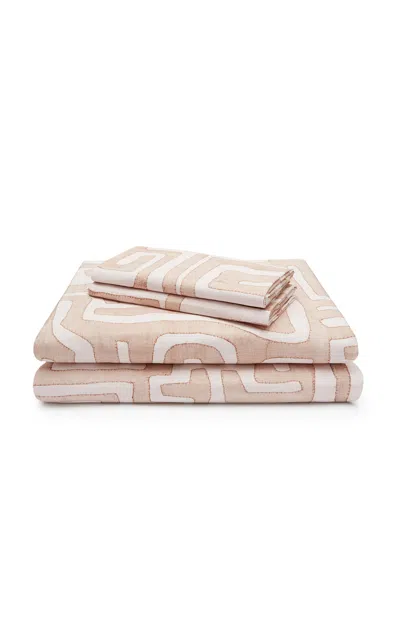 St. Frank Classic Kuba Cloth Cotton Full/queen Sheet Set In Light Pink