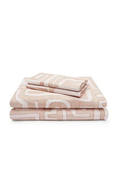 St. Frank Blush Classic Kuba Cloth Sheet Set, King In Light Pink
