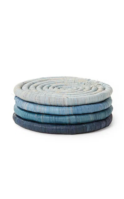 St. Frank Ombré Raffia Coasters In Blue