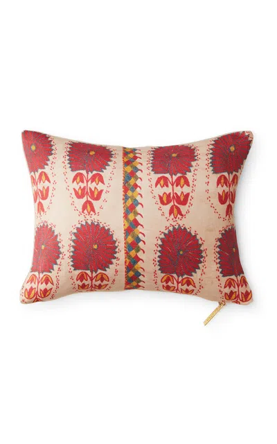 St. Frank Suzani Daisy Linen-cotton Pillow In Pink