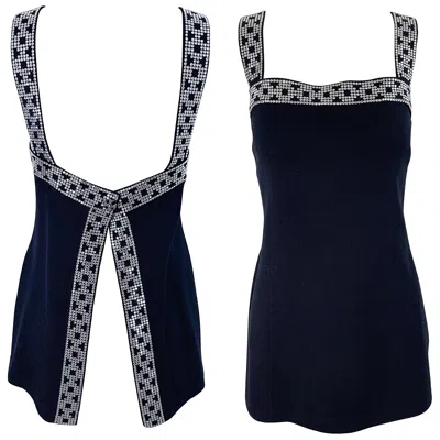 Pre-owned St John 1990s St. John Evening By Marie Gray Black Rhinestone Open Back Vintage Knit Top