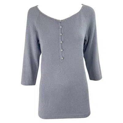 Pre-owned St John 1990s  Evening Grey Purple Rhinestone Studded 3/4 Sleeves Vintage Sweater