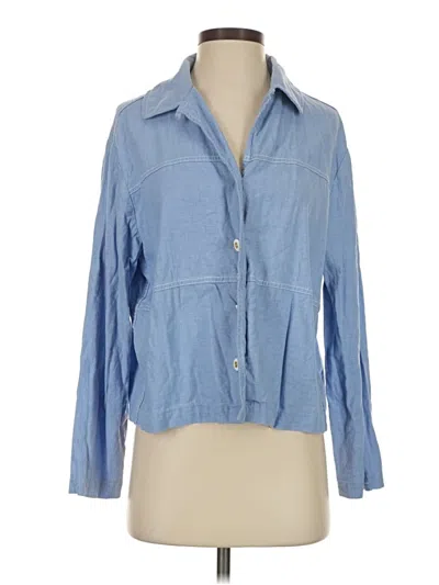 Pre-owned St John 3/4 Sleeve Button Down Shirt In Blue