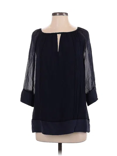 Pre-owned St John 3/4 Sleeve Silk Top Blue Keyhole Neckline Tops