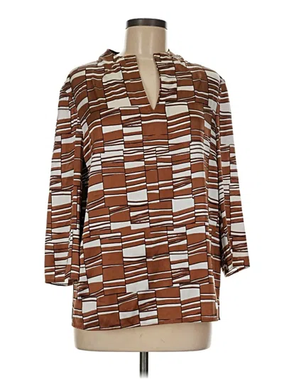 Pre-owned St John 3/4 Sleeve Silk Top Brown Cowl Neck Tops