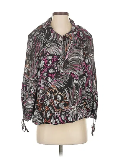 Pre-owned St John 3/4 Sleeve Silk Top Gray Paisley Pattern Tie Neck Tops