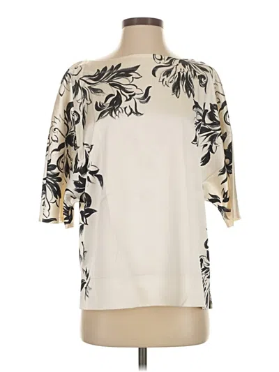 Pre-owned St John 3/4 Sleeve Silk Top Ivory Mock Neckline Tops In White