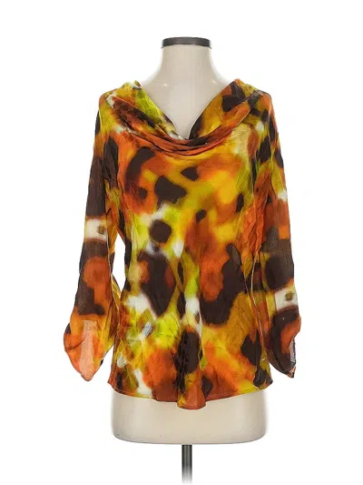 Pre-owned St John 3/4 Sleeve Silk Top Orange Cowl Neck Tops