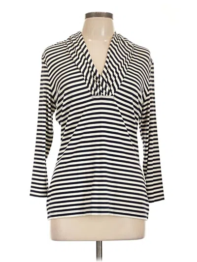 Pre-owned St John 3/4 Sleeve Top Ivory Stripes Pattern Cowl Neck Tops In White
