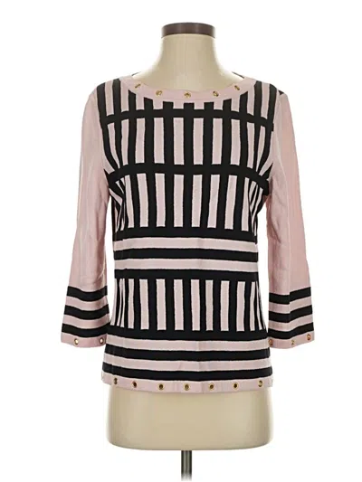 Pre-owned St John 3/4 Sleeve Top Pink Graphic Pattern Crew Neck Tops