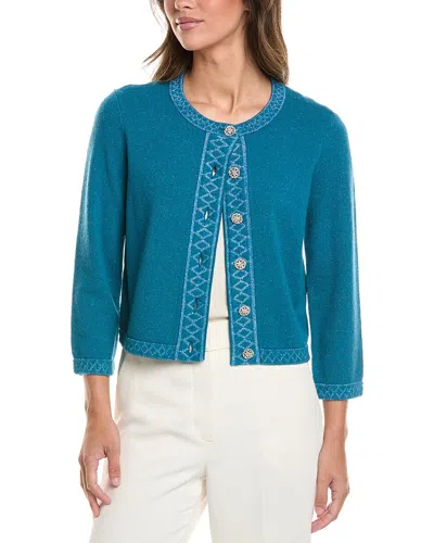St John St. John 3/4-sleeve Crew Wool-blend Cardigan In Multi