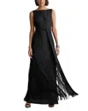 St John 70s Inspired Fringed Satin Gown In Black