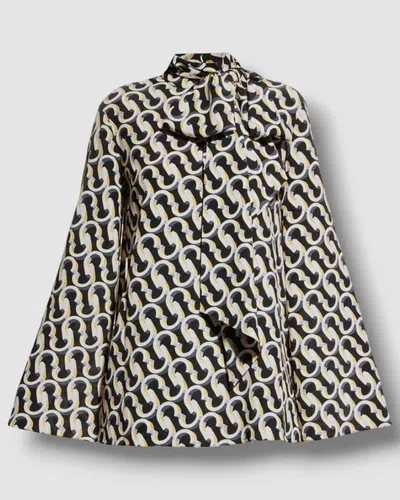 Pre-owned St John $895 St. John Women's Black 3d Icon Print Silk Blend High Neck Top Size S