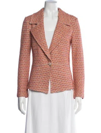 Pre-owned St John Acetate Tweed Pattern Blazer In Gold/orange/purple