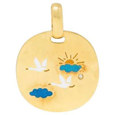 Pre-owned St John Alfieri & St. John 2000's Enamel Diamond 18 Karat Gold Flying Geese Pendant In Multi