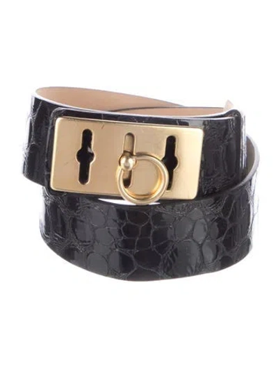 Pre-owned St John Alligator Waist Belt In Black