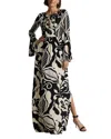 St John St. John Collection Harlow Leaf Print Long Sleeve Silk Maxi Dress In Black