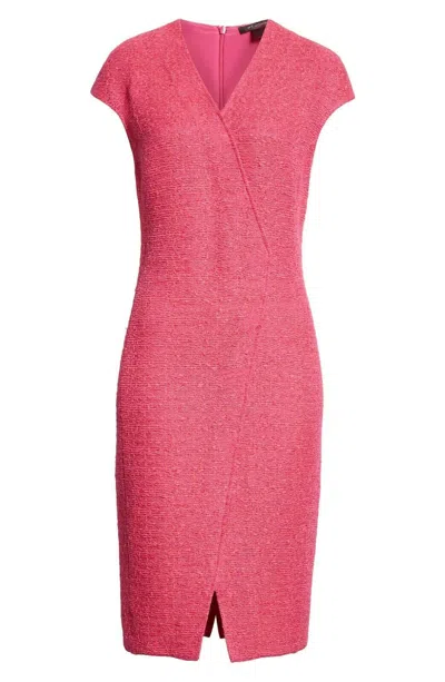 Pre-owned St John St. John Andrea Asymmetric-seamed Boucle Sheath Dress In Pink 0 8