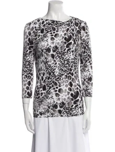 Pre-owned St John Animal Print Bateau Neckline Top In Black