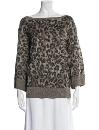 Pre-owned St John Animal Print Bateau Neckline Top In Black