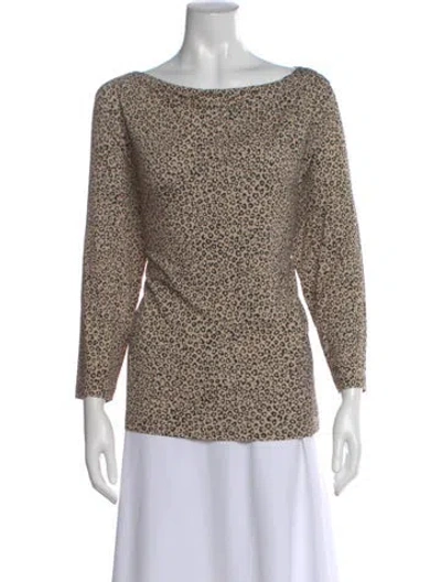 Pre-owned St John Animal Print Bateau Neckline Top In Brown