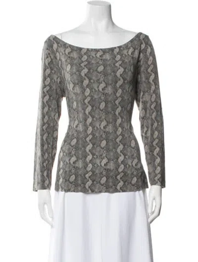 Pre-owned St John Animal Print Bateau Neckline Top In Gray
