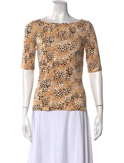 Pre-owned St John Animal Print Bateau Neckline Top In Multi