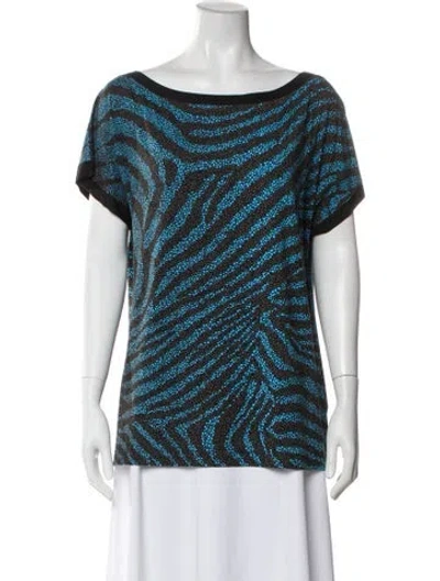 Pre-owned St John Animal Print Bateau Neckline Top W/ Tags In Blue