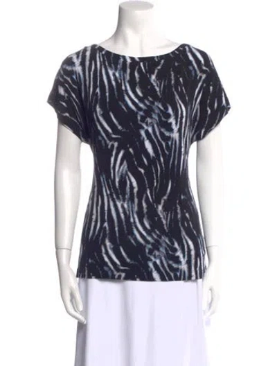 Pre-owned St John Animal Print Bateau Neckline T-shirt In Black