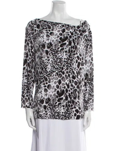 Pre-owned St John Animal Print Bateau Neckline Tunic In Gray