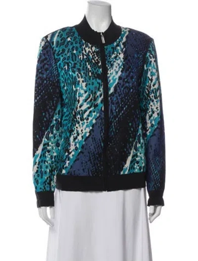 Pre-owned St John Animal Print Bomber Jacket In Blue